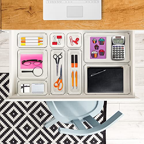 Ravinte 6 Pack Drawer Organizer - 3" X 3" Plastic Storage Bins, Acrylic Organizers with Non-Slip Pads Clear Desk Storage Tray for Makeup, Jewelries, Kitchen Utensils, Bathroom and Office - size: 3" x 3"