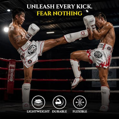 Punch Sports Martial Arts Shin Guards with Instep Protection – Lightweight Artificial Leather Shin & Leg Protector with Double Straps, Foam Padding for MMA, Kickboxing & Muay Thai - size: Large