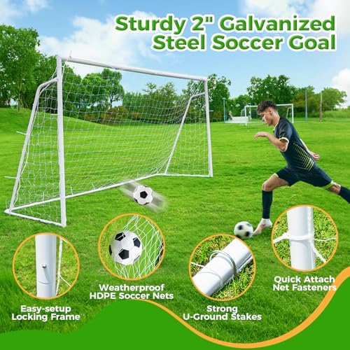 Soccer Goal 12x6,10x6.5, 8x6, 6x4FT Soccer Goals for Backyard Metal Soccer Goals for Kids Youth Adults Large Outdoor 2" Steel Soccer Goal Post Frame with Soccer Net Target Net Agility Ladder - size: 12×6 FT