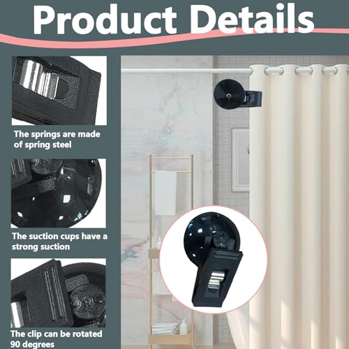 8Pcs Suction Cup Clips, Shower Curtain Clips Windproof Splash Guard, Strong Suction Cups Hooks for Glass Window Fish Tank Aquarium Plant Holder Advertising Home Office (Black)