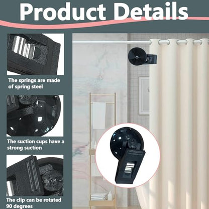 8Pcs Suction Cup Clips, Shower Curtain Clips Windproof Splash Guard, Strong Suction Cups Hooks for Glass Window Fish Tank Aquarium Plant Holder Advertising Home Office (Black)
