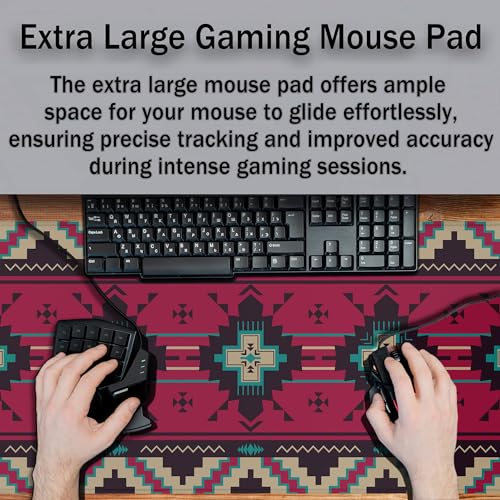 Computer Desk Mat Pink Mouse Pad, Gaming Mousepad Big Game Mat, Desktop Pad Waterproof Non-Slip Rubber Base Waterproof with Stitched Edges, 35.4" X 15.7" for Work/Game/Office/Home Southwest - color: Southwest American Ethnic Pattern