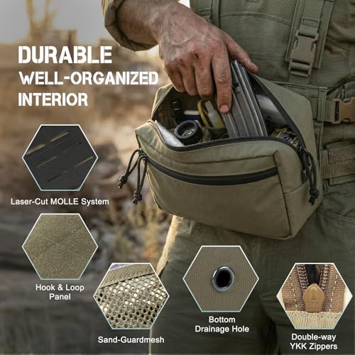 Tactical Admin Pouch Molle, 500D Nylon Water-Resistant EDC Gear Organizer, Horizontal Utility Tool Bag for Chest Rig & Vest, Large Capacity Medical EMT Sub-Pack with Mag Holder