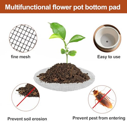 100 Pack Plant Pot Hole Mesh Pads, 4 Inch Drainage Hole Mesh Pad, Prevent Soil Loss, Bonsai Bottom Grid Mat for Terrariums, Pots & Planters