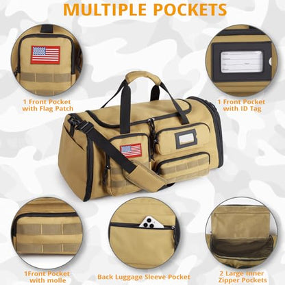 Expandable Gym Bag for Men,Tactical Large 3-in-1 Travel Duffle Backpack Bag - color: Brown