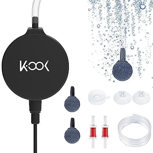 Aquarium Air Pump, 1 Watt Ultra Quiet Mini Oxygen Pump, Powerful Air Aerator Kit for Fish Tank 1-15 Gallon, Including Air Pump Accessories, Back Clip and Suction Cup - color: Black