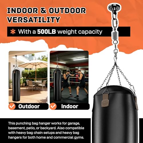 Punching Bag Spring with Swivel Hanger, Heavy Duty 304 Stainless Steel Boxing Bag Hanger Kit for Heavy Bag, Muay Thai, Speed Bag – 500lb Capacity