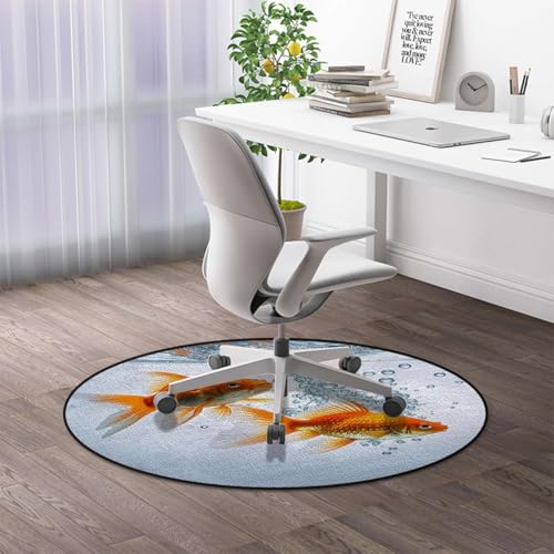 Aquarium Round Area Chair Mat for Hardwood Floors, Golden Carp Swivel Chair Protector, Protect The Floor from Scratches, Orange Gold White Diameter 43.3 in