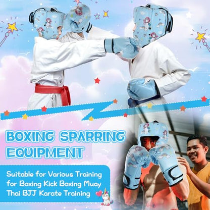 Arrowbash Kids Boxing Gloves and Headgear Set 6oz - color: Blue, style: Unicorn