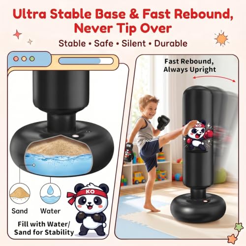 Qoosea Pedestal Punching Bags for Kids, 52in Kids Boxing Bag with Gloves - color: Black