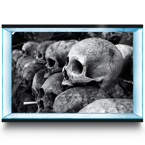 Aquarium Background Stickers - Skull Stack Black - Fish Tank Reptile Terrarium Decor Poster (60 x 40 cm / (23.6 x 15.7 inches))