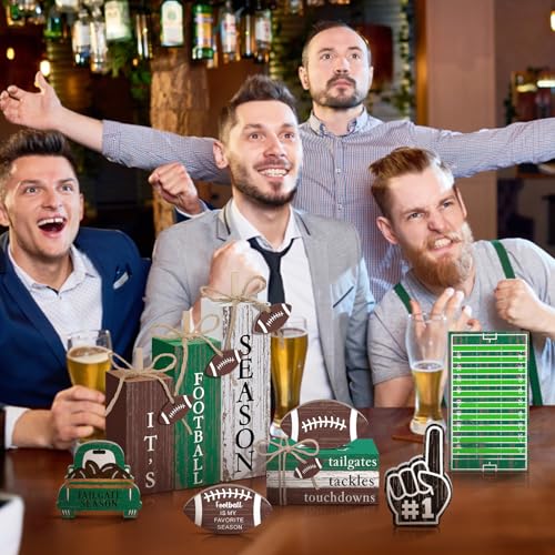 11 Pcs Football Table Decorations Football Tiered Tray Decor Centerpiece Decorative Wood Books Table Top Decor Tailgates Tackles Touchdowns Wooden Sign for Home Party Supplies - style: Football