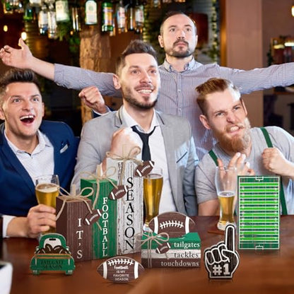 11 Pcs Football Table Decorations Football Tiered Tray Decor Centerpiece Decorative Wood Books Table Top Decor Tailgates Tackles Touchdowns Wooden Sign for Home Party Supplies - style: Football