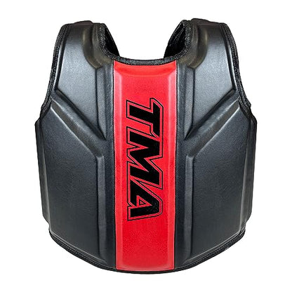 TMA Boxing Body Protector, MMA Kickboxing Muay Thai Boxing Chest Guard, Martial Arts Upper Body Ribs Protection Pad Chest Protector Heavy Hitter Boxing Body Protector Body Sparring - color: Black/Red