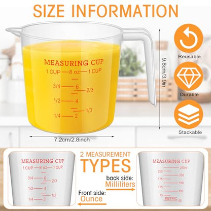 36 Pcs Plastic Measuring Cup Clear Measuring Mug with Spout and Handle Grip Capacity Clear Graduated Pitcher for Kitchen Flour Water Liquids (Red,8 Oz, 1 Cup) - color: Red, size: 8 oz, 1 Cup