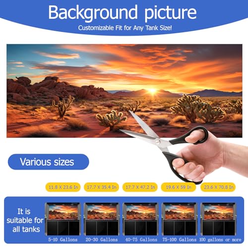 Aquarium Background & Terrarium Background – Ultra HD Static Cling, Tape-Free, Desert Sunset Design for Reptile Tank Decorations, Perfect for Bearded Dragon and Leopard Gecko Tanks 23.6 X 70.8 Inches - size: 23.6 X 70.8 Inches