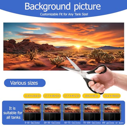 Aquarium Background & Terrarium Background – Ultra HD Static Cling, Tape-Free, Desert Sunset Design for Reptile Tank Decorations, Perfect for Bearded Dragon and Leopard Gecko Tanks 23.6 X 70.8 Inches - size: 23.6 X 70.8 Inches