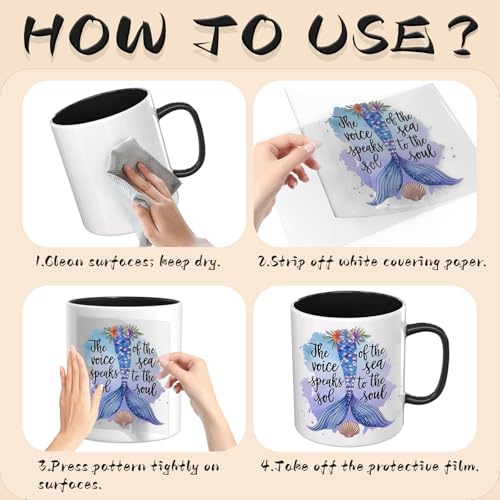 UV DTF Cup Wraps, 4 Sheets Mermaid Quotes Transfer Stickers for 16oz Glass, Rub On Decals for Tumblers and Candlestick