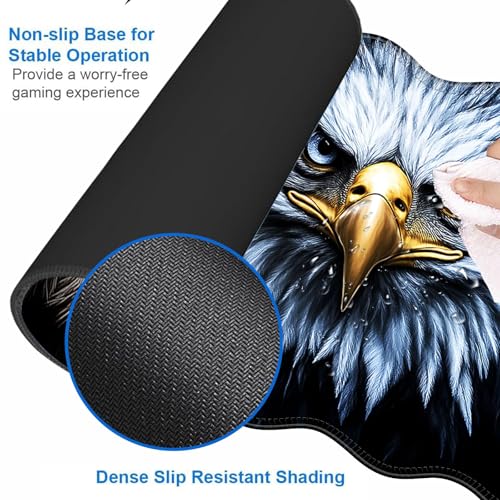 Large Gaming Mouse Pad, Keyboard Wrist Rest Pad & Wrist Support Mousepad Set, Stitched Edge, Extended, Non-Slip Base, Memory Foam Desk Mat for Office, Home,Lion and Eagle Face Art - color: Lion and Eagle Face Art
