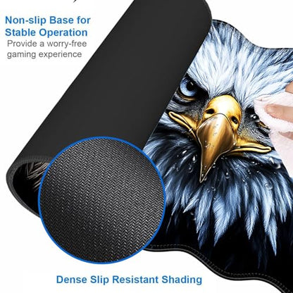 Large Gaming Mouse Pad, Keyboard Wrist Rest Pad & Wrist Support Mousepad Set, Stitched Edge, Extended, Non-Slip Base, Memory Foam Desk Mat for Office, Home,Lion and Eagle Face Art - color: Lion and Eagle Face Art