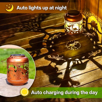 Dinosaur Solar Lanterns Outdoor Waterproof,Hanging Solar Lights Dinosaur Gifts for Women Men Metal LED Decorative Light for Yard,Patio,Lawn,Tabletop,Pathway,Landscape,Garden Decor - style: Dinosaur