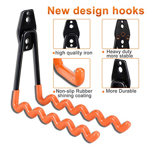 AOBEN 24PCS Garage Hooks, Heavy Duty Double Garage Hanger Organizer Wall Mount Iron Anti-Slip Garage Storage Hooks for Ladder, Power Tool,Bike,Ropes（23 Hooks & 1 hoder Strap-Orange - size: 24PCS OR