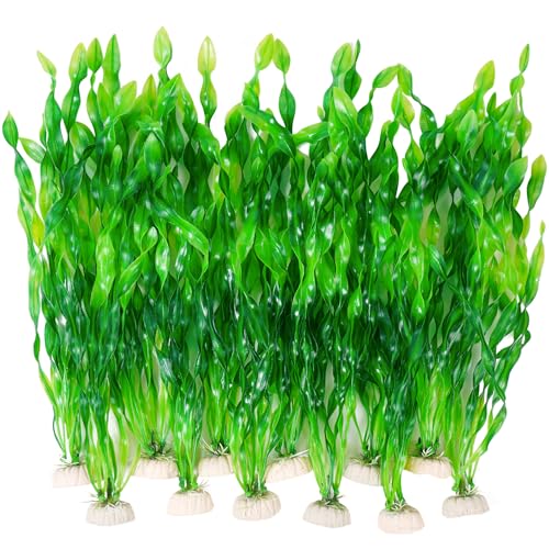 12 PCS Aquarium Artificial Seaweed Decorations 12 Inch Tall Plastic Plants Decor Large Fish Tank Accessories