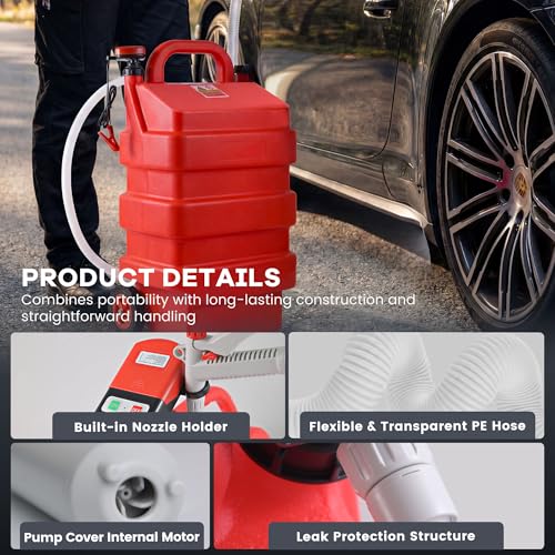 16 Gallon Fuel Caddy with 3.8 GPM Pump, 60L Portable Fuel Storage Caddy with Battery Powered Pump, Red - size: 16Gallon 3.8GPM