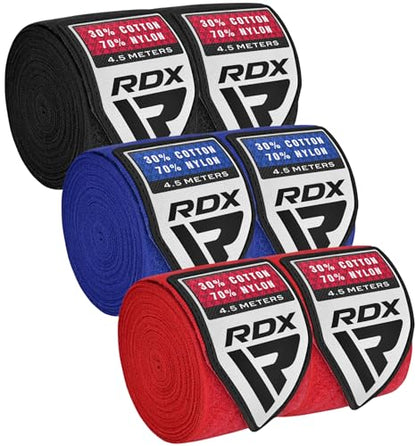 RDX Boxing Hand Wraps, Pack of 3 Pairs Bundle, 4.5 Meter Elasticated Inner Gloves, Muay Thai MMA Kickboxing Punching Martial Arts Strength Training Workout Combat Sports Home Gym Fitness Accessories