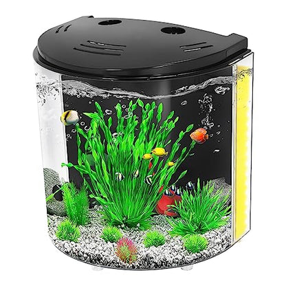 AQUANEAT Fish Tank, 1.2 Gallon Aquarium, Small Betta Fish Tank Starter Kit with LED Light and Water Filter Pump, Round