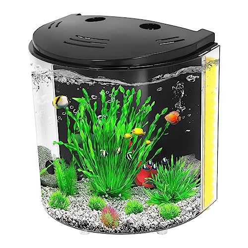AQUANEAT Fish Tank, 1.2 Gallon Aquarium, Small Betta Fish Tank Starter Kit with LED Light and Water Filter Pump, Round
