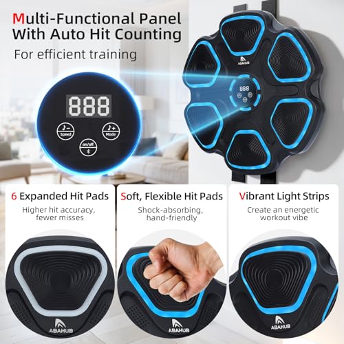 Abahub Music Boxing Machine for Adults & Kids - 11 Modes & Bluetooth Boxing Punch Machine, Home Fitness Equipment with Gloves, Wall Mounted Interactive Boxing Target, Nice Gift Choice - color: Blue Light, style: Circular