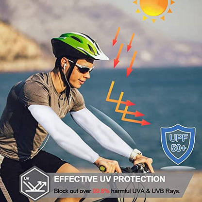 beister UV Protection Arm Sleeves for Men & Women, UPF 61+ Cooling Cover - color: White, size: Large