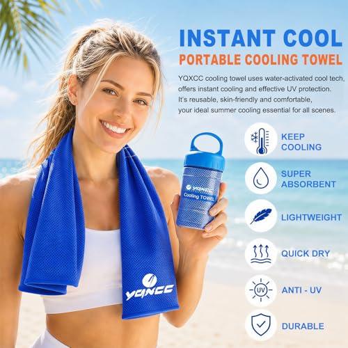 YQXCC 2 Pack Cooling Towels (47"x12"), Ice Cool Towel for Neck & Face - color: Dark Blue/Orange