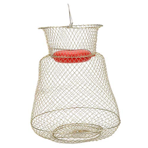 Stainless Steel Fish Basket, Foldable Round Portable Fishing Shrimp Basket Fishing Net Cage Fish Baskets with Floating Bowl Diameter 33cm