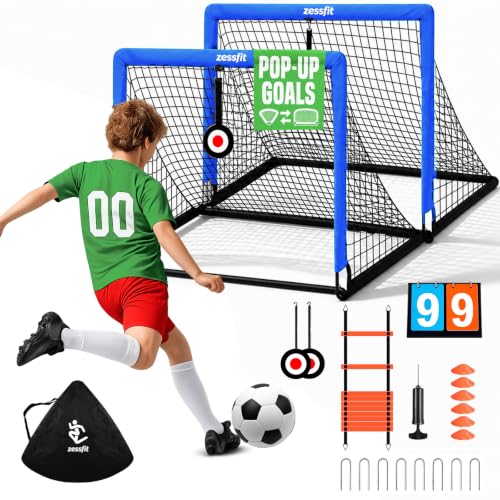 Kids Soccer Goal Set for Backyard, Portable Soccer Nets Set of 2 with Soccer Ball, Scoreboard, Agility Ladder, Cones and Target Nets, Indoor Outdoor Soccer Training Equipment for Boys and Girls - color: Blue, size: 4x3FT