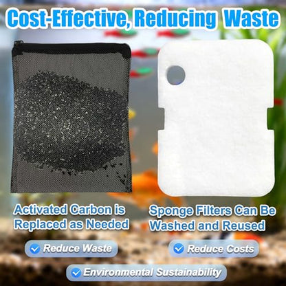 10PCS Replacement Filter Kit for Cascade 700/1000 CCF2UL/CCF3UL Aquarium Floss Media, 2 Upgraded Carbon-Coarse-Activated Carbon Filter Pads, 6 White Floss, 2 Activated Carbon Bags