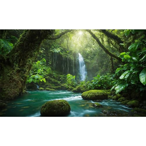 Waterfall Aquarium Background River Deep in Mountain Forest Terrarium Backgrounds Rainforest Jungle Plants Style Nature Landscape Fish Tank Background Deep Forest Reptile Tank Backgrounds 36x20in