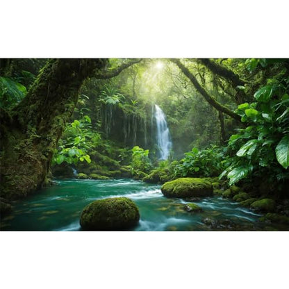 Waterfall Aquarium Background River Deep in Mountain Forest Terrarium Backgrounds Rainforest Jungle Plants Style Nature Landscape Fish Tank Background Deep Forest Reptile Tank Backgrounds 36x20in