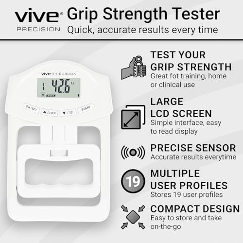 Vive Precision Grip Strength Tester - Hand Grip Dynamometer - Handheld