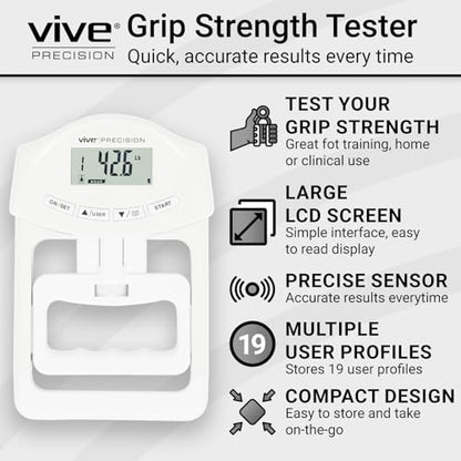 Vive Precision Grip Strength Tester - Hand Grip Dynamometer - Handheld