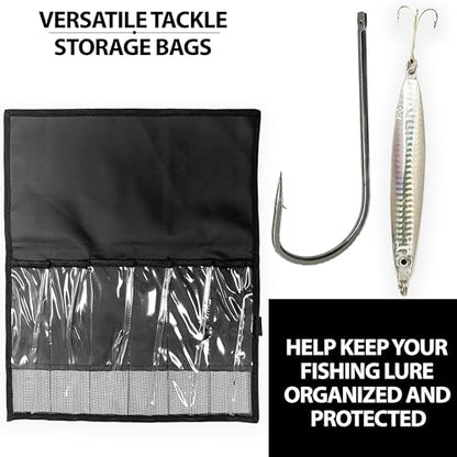 Sanhu 6 Pocket Lure Bag 2 Pieces Black, Lightweight Tackle Bags, Multi Compartment Fishing Gear Organizers for Anglers