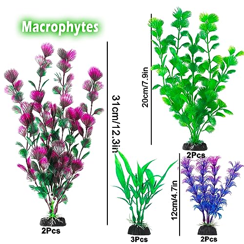 30Pcs Aquarium Plants, Fish Tank Accessories Artificial Aquatic Plants,Full Set of Fish Tank Decorations, Various Sizes