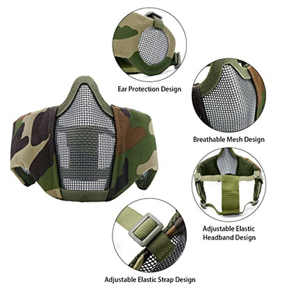 Airsoft Mask with Goggles, Foldable Half Face Airsoft Mesh Mask with Ear Protection for Paintball Shooting Cosplay CS Game - color: C-3PCS, size: 3pcs