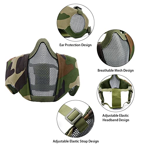 Airsoft Mask with Goggles, Foldable Half Face Airsoft Mesh Mask with Ear Protection for Paintball Shooting Cosplay CS Game - color: CP-B, size: 3pcs