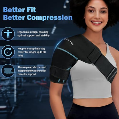 Comfytemp Shoulder Ice Pack Wrap, Rotator Cuff Shoulder Brace Cold Therapy - color: Black - 1 Gel Pack + 1 Brace