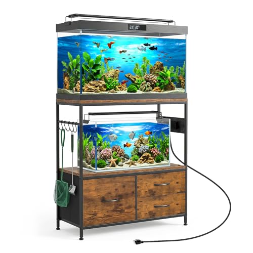 Heavy Duty Metal Aquarium Stand with Cabinet for 20-29 Gallon Tanks – Double Layer Shelf – Supports Up to 330 lbs – 31.5" x 15.7" x 32.5" – Home & Office Furniture – Yellow
