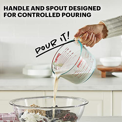 Pyrex 4-Cup Glass Measuring Cup For Baking and Cooking, Dishwasher, Freezer, Microwave, and Preheated Oven Safe, Essential Kitchen Tools (Pack of 2) - size: 4 Cup (Pack of 2)