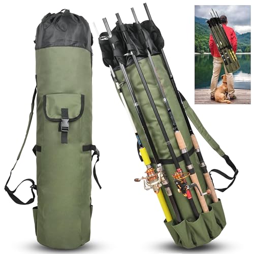 Fishing Rod Bag Pole Case, Portable Large Capacity Fishing Pole Carrier Case Oxford Waterproof Fishing Rod Organizer Travel Bag Fishing Gift for Men