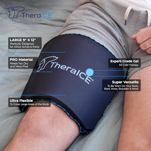 TheraICE PROpack Ice Pack for Injuries, Reusable Soft Multipurpose Cold Gel Ice Pack for Muscular Back Pain, Shoulder, Hip, Knee - Flexible Cold Compress Wrap for Minor Aches & Pains - 9 x 12 - size: Large (Pack of 1)